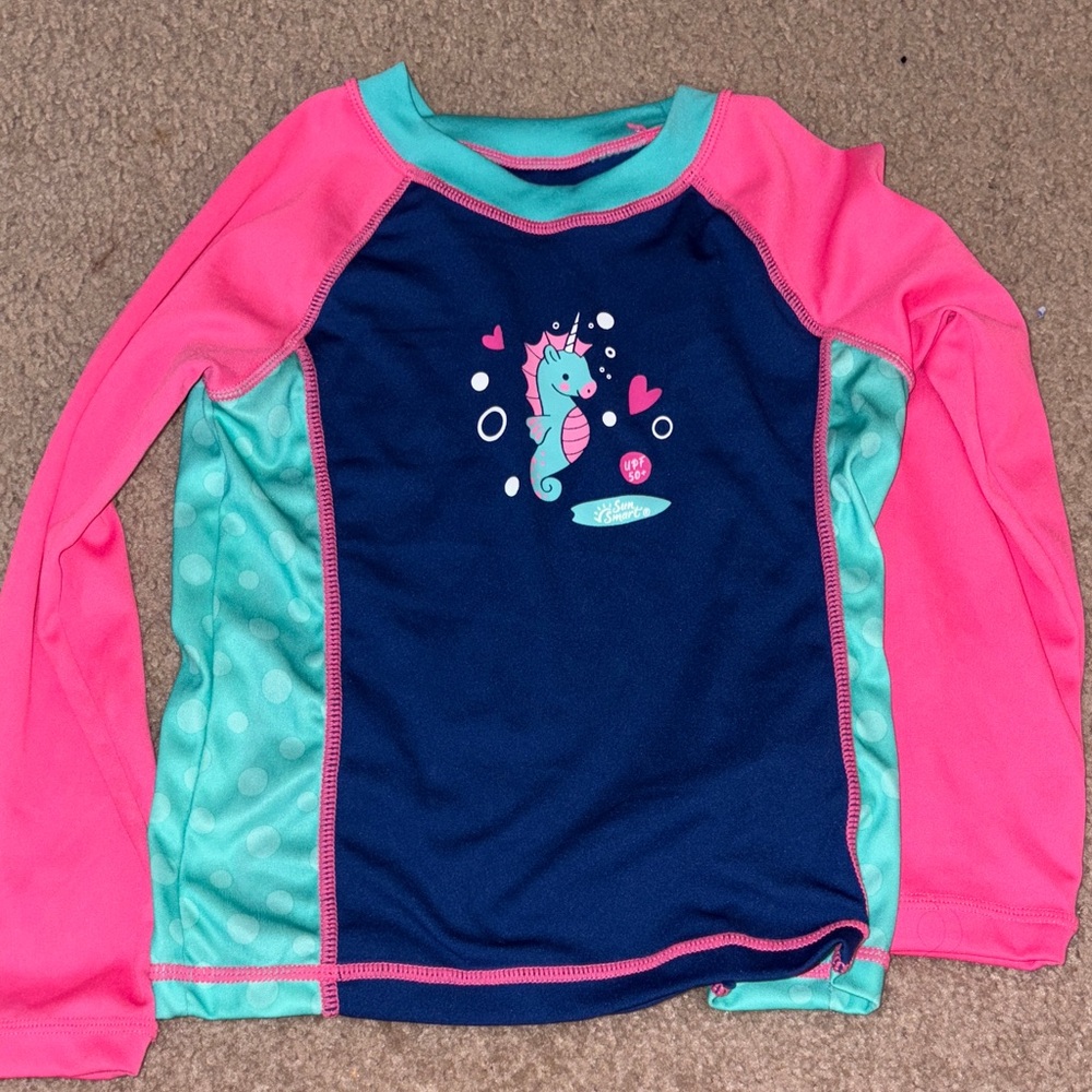 Kids Swim Rash Guard - Pink and Blue size Large (4-6)